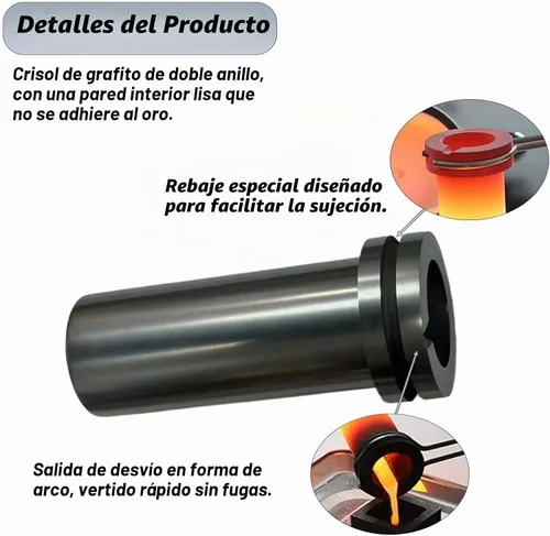 Vista 3 de Deruilong Crisol de grafito, crisol de grafito de alta pureza de 2.2 lbs/4.4 lbs, oro fundido, plata, cobre, molde de fundición de horno