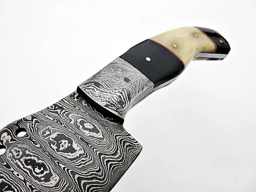 Vista 3 de Cuchillo de chef de acero de Damasco estilo CF-43 - beutifull Bull Hurn & Mango de hueso blanco con hermoso refuerzo de demasco