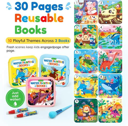 Vista 3 de Timetome Libro para colorear al agua, paquete de 3 libros de pintura al