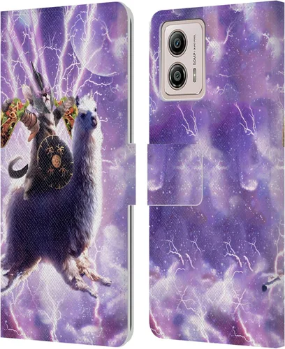 Vista 15 de Head Case Designs Officially Licensed Random Galaxy Cat & Electric Pancakes Space Llama Leather Book Wallet Case Cover Compatible with Motorola Moto