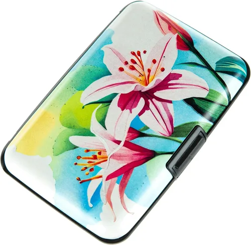 Vista 29 de Soporte para tarjetas de crédito, cartera de metal para tarjetas de bloqueo RFID, mini funda rígida de aluminio delgada para tarjetas de negocios A