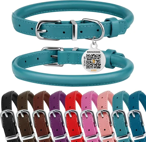 Vista 8 de Collar de perro de cuero enrollado, etiqueta QR, antienredos