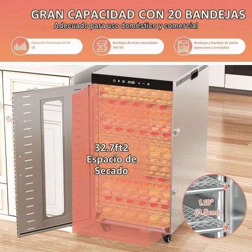 Vista 8 de Deshidratador de alimentos comercial de 20 bandejas, espacio de secado de 32.7 pies cuadrados