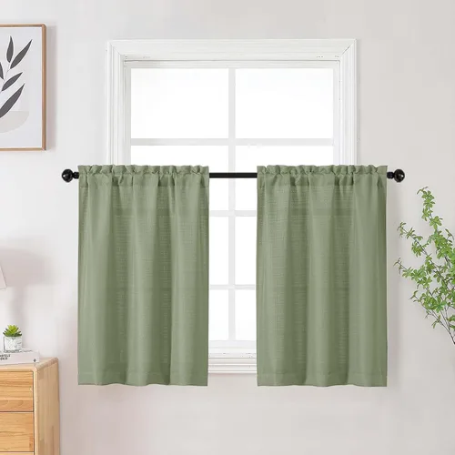 Vista 122 de Cortinas de lino para dormitorio y sala de estar de 96 pulgadas de largo, juego de 2 paneles, con bolsillo para cortinero, filtrado de luz, textura