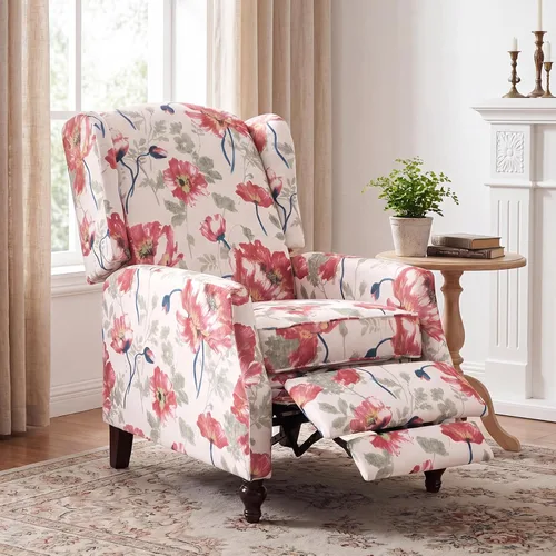 Vista 10 de Silla reclinable PALLOME con respaldo alto, asiento con masaje y calor, tapizado de tela, con respaldo acolchado, silla reclinable para sala de Beige