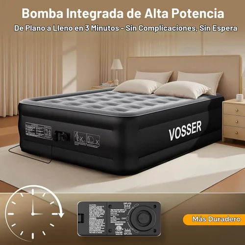 Vista 8 de VOSSER Colchón de aire matrimonial con bomba integrada, colchón autoinflable en 3 minutos, colchón inflable elevado de 18 pulgadas, cama de aire