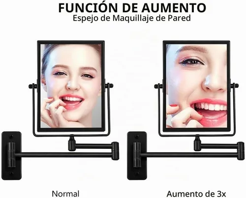 Vista 3 de QiMH Espejo de pared con aumento 3X, rectangular de 8 x 6 pulgadas con brazo extensible Espejo giratorio de doble cara para afeitado y tocador