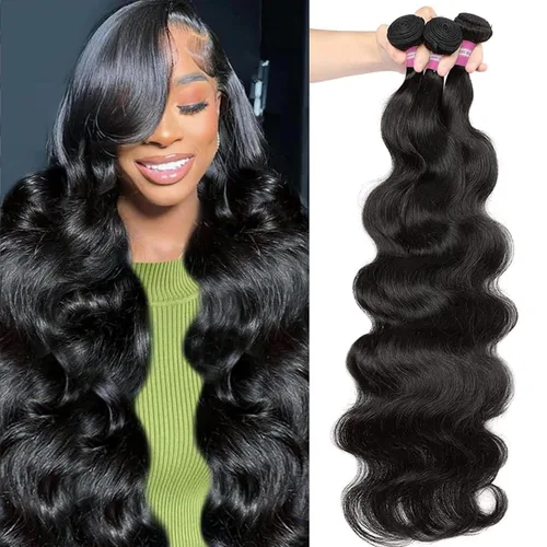 Vista 7 de DMKEEP Extensiones de cabello humano ondulado con cierre, 12, 14, 16+10 pulgadas, 100% cabello virgen brasileño sin procesar, 3 paquetes con cierre
