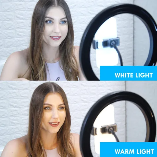 Vista 3 de Aduro Anillo de luz U-Stream con trípode de soporte, anillo de luz para selfie de 10 pulgadas para iPhone con trípode y soporte para teléfono