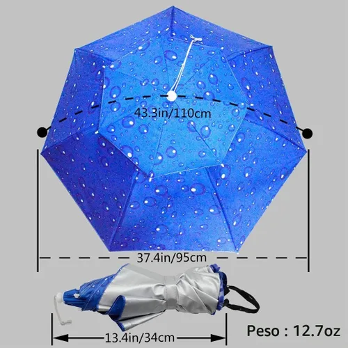 Vista 8 de Sombrero paraguas de pesca plegable ajustable, 37.4” extragrande, con manos libres, 7 nervaduras, impermeable, anti-UV, para pesca, jardinería