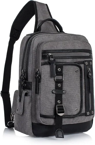 Vista 7 de Leaper Mochila bandolera para hombre: bolsa de mensajero de lona para hombre, bandolera de una sola correa para portátil, senderismo, escuela