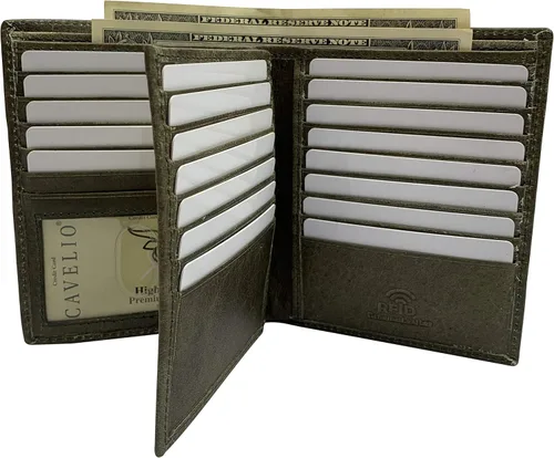 Vista 3 de MARSHAL Bifold - Cartera de piel auténtica con bloqueo RFID para hombres, ranuras para tarjetas, 2 compartimentos para billetes, ventanas