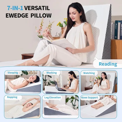 Vista 5 de Almohada de cuña de 5 pulgadas para cama, almohada de cuña para dormir, ronquidos, soporte para la espalda, después de la cirugía, almohada Gris