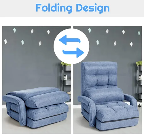 Vista 5 de COSTWAY Silla de piso ajustable, silla plegable de sofá perezoso con 5 posiciones