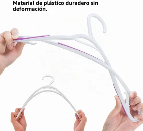 Vista 5 de Paquete de 30 perchas de plástico flexibles, ligeras, antideslizantes, para ropa, trajes, color morado