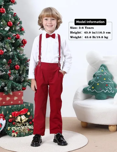Vista 19 de A&J DESIGN Conjunto de ropa formal para niños pequeños con tirantes y tirantes