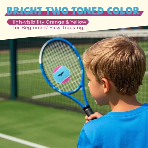 Vista 5 de Paquete de 12/20/36/48/60 pelotas de tenis para niños, 50% de baja compresión, pelotas de tenis para principiantes, entrenamiento juvenil y juego