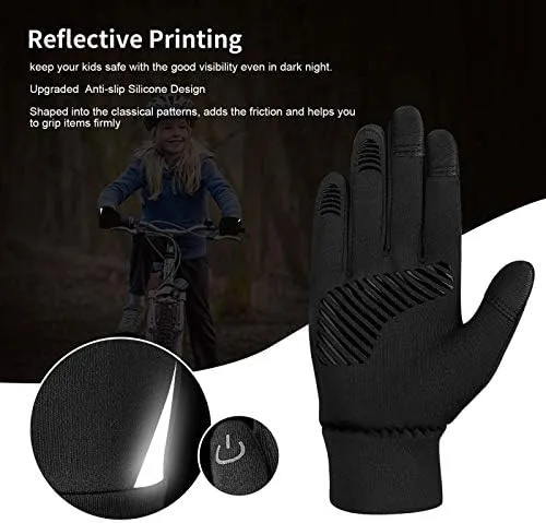 Vista 5 de Guantes de invierno para niños, resistentes al agua, con forro suave, para pantalla táctil, para niños y niñas, de 3 a 15 años, color negro