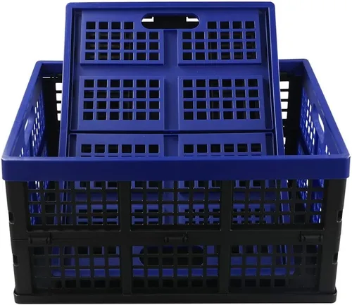 Vista 5 de Hespama Cajas plegables de 35 cuartos de galón, cesta plegable azul para leche, paquete de 2 Negro/Azul