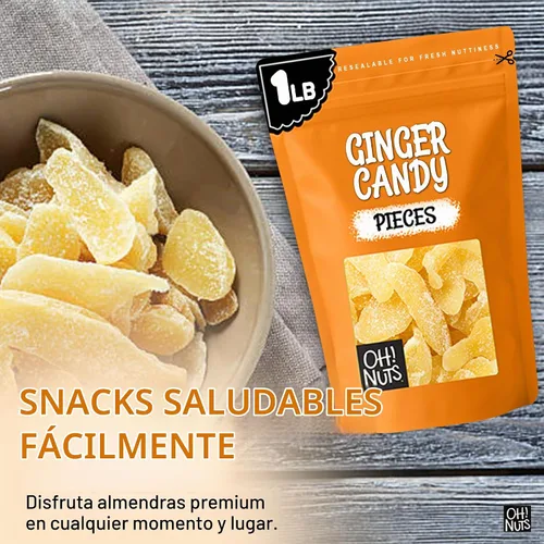 Vista 4 de Oh! Nuts Caramelo de jengibre – 1 libra – Rebanadas de frutas secas – con revestimiento de azúcar cristalizado confitado – Bocados de frutas