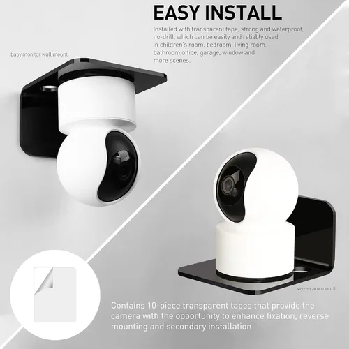 Vista 4 de OAPRIRE Juego de 3 estantes de pared flotantes de acrílico, sin taladros, con 10 cintas fuertes, estante adhesivo universal pequeño para cámaras