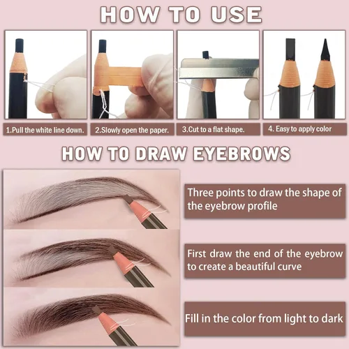 Vista 4 de Kit de maquillaje para tatuar cejas y suministros de microblading con lápices de cejas resistentes al agua - Permanentes, en 5 colores, lápices