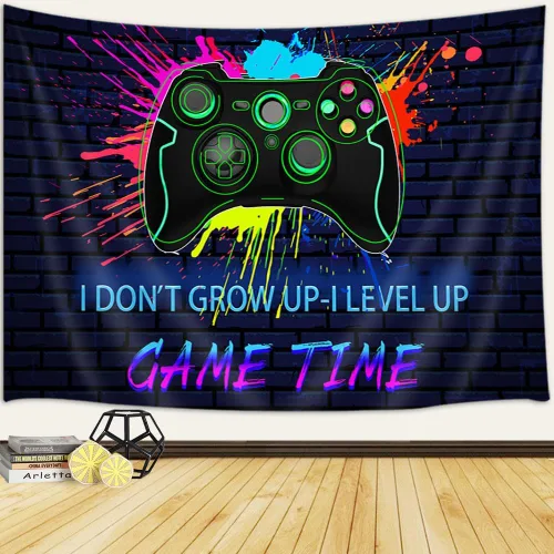 Vista 3 de Viajar Tapiz de juegos para hombre, arte de pared retro de los años 80 para dormitorio de niños, decoración del hogar de dormitorio universitario