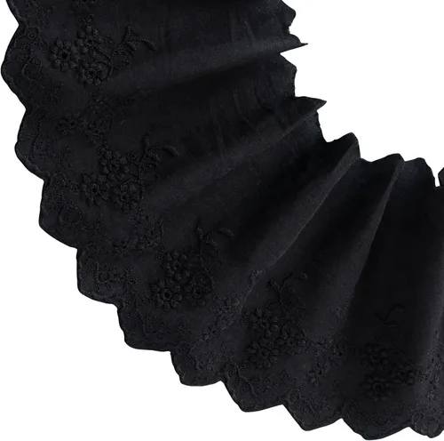 Vista 8 de PAGOW 5 yardas de ribete de encaje de ojales de algodón, ribete de encaje festoneado de bordado floral de algodón azul para coser vestidos, ropa