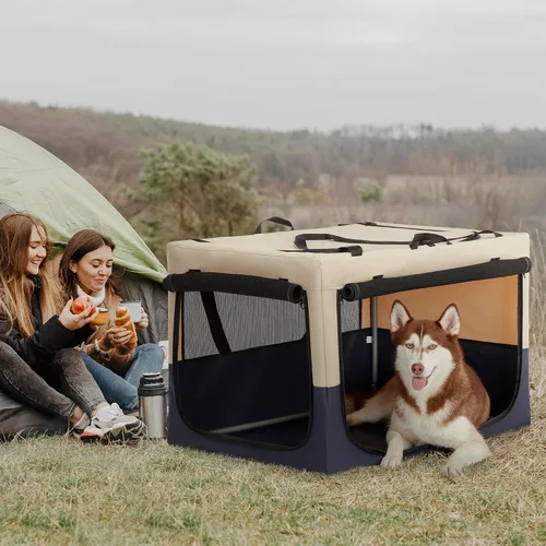 Vista 7 de Jaula suave de 36 pulgadas para perros grandes, perrera de viaje portátil con cremalleras bloqueables, base impermeable, funda lavable, marco