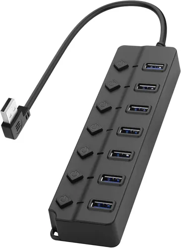 Vista 8 de Divisor de concentrador USB de 90 grados YACSEJAO USB 2.0 Hub de datos con botón LED individual interruptor de encendido/apagado DC5.5 x 2.1 puerto