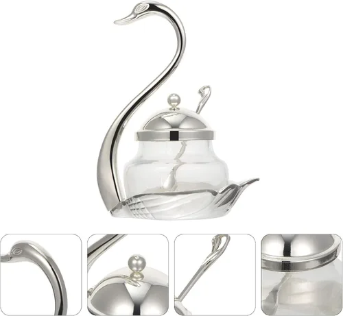 Vista 7 de DOITOOL Contenedor transparente de vidrio para condimentos, contenedor de cisne, caja de condimentos, recipiente de azúcar para sótano de sal
