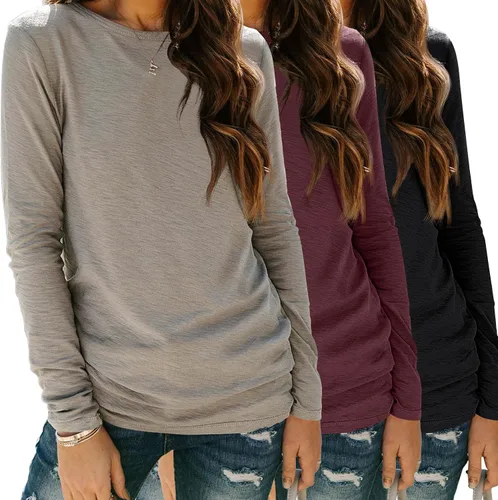 Vista 30 de SUNBS Paquete de 3 camisas de manga larga para mujer, ajuste holgado, ropa de otoño, ropa de moda 2025, camisetas básicas de entrenamiento, trajes