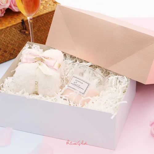 Vista 2 de ROSEGLD Cajas de regalo con bandas de envoltura de 9.5 x 7 x 3.5 pulgadas, cajas de regalo con tapas, cajas de regalo para dama de honor con bandas
