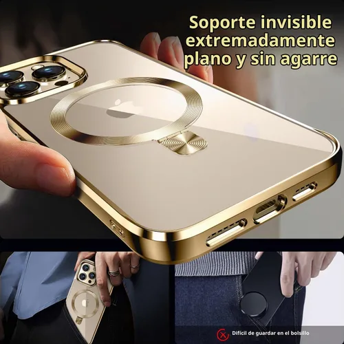Vista 5 de [Anillo de CD compatible con soporte invisible MagSafe] Funda magnética para iPhone 12 / iPhone 12 Pro, parachoques galvanizado que no se pone Dorado