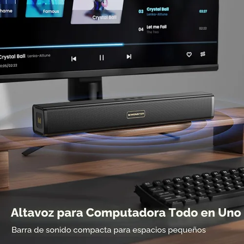 Vista 3 de Monster Altavoces de computadora S220 para PC de escritorio, altavoces de PC de 2.0 canales con diafragma de graves dual, Bluetooth 6.0 y barra