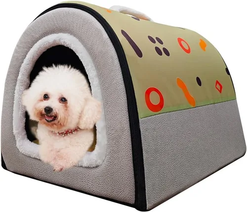 Vista 31 de Cama para gato o cama para perro, 2 formas de uso, casa de mascotas para interior con alfombra esponjosa, cubierta extraíble y lavable, fondo Grúas