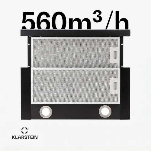 Vista 4 de Klarstein Campana extractora Vinea con máx. 610m³/h. Rendimiento del aire de escape - Black Edition, campana empotrada, 23.6 in de ancho, aire