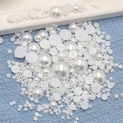 Vista 4 de 6000 perlas blancas planas de 0.157 in para arte de uñas, perlas semicirculares a granel para hacer obras de arte, manualidades, accesorios