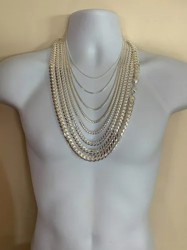 Vista 9 de Cadena de eslabones cubanos Miami de plata de ley 925 maciza, 0.079-0.472 in, 18-30 pulgadas, gran collar pesado para hombres o mujeres, hecho