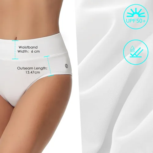 Vista 2 de BALEAF Parte inferior de bikini modesta de cintura alta para mujer, parte inferior de traje de baño de cobertura completa