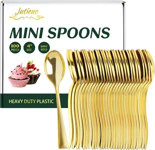 Vista 9 de 100 mini tenedores dorados de 4 pulgadas, pequeños tenedores de postre de plástico dorado, desechables, resistentes, diminutos tenedores