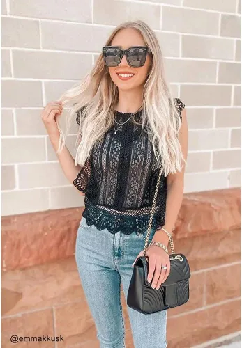 Vista 5 de CHICWISH Top corto sin mangas con cuello redondo y encaje completo Diva para mujer