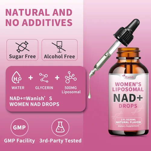 Vista 6 de Wanish Suplemento líquido liposomal NAD para mujeres, nicotinamida pura de 500 mg NAD, regeneración celular, apoyo energético y metabolismo, vegano