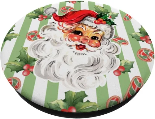Vista 2 de PopSockets PopGrip estándar de rayas de bastón de caramelo navideño de Papá Noel