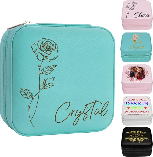 Vista 12 de Joyero personalizado con nombre, joyero de viaje portátil personalizado, organizador de joyas de cuero, cajas de dama de honor, boda, regalo