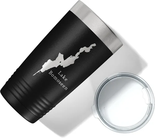 Vista 5 de Lake Bomoseen Map Tumbler Travel Mug Insulated Laser Engraved Coffee Cup Vermont 20 oz Black