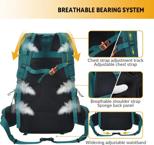 Vista 3 de Bseash Mochila de senderismo impermeable de 40L con cubierta para lluvia, bolsa de viaje deportiva al aire libre para camping, escalada, ciclismo