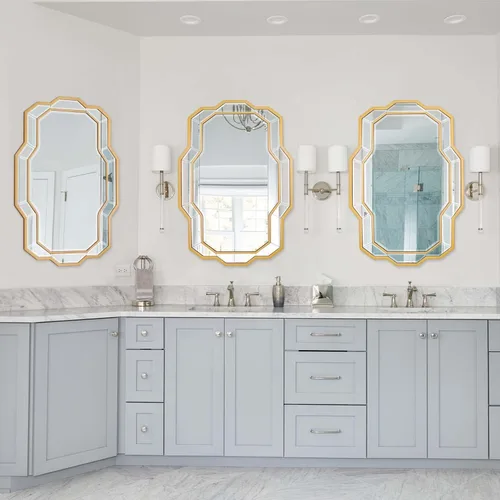 Vista 4 de Espejos dorados para decoración, espejo de pared grande de 36 x 24 pulgadas con vidrio biselado, espejo rectangular moderno para baño, entrada