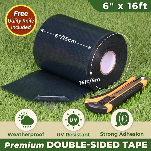 Vista 2 de Cinta de Costura de Césped Artificial de Doble Cara 6" x 16' Cinta de Costura Autoadhesiva para Pisos de Concreto y Madera, Patios, Alfombras