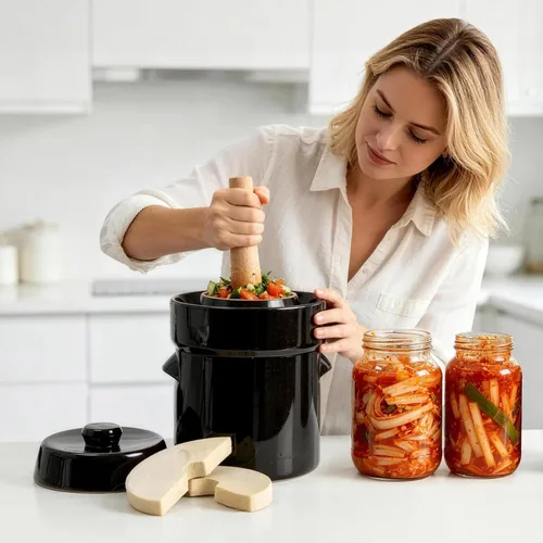 Vista 2 de SEEUTEK Tarro de fermentación de 1/2 galón para escabeche kimchi de chucrut